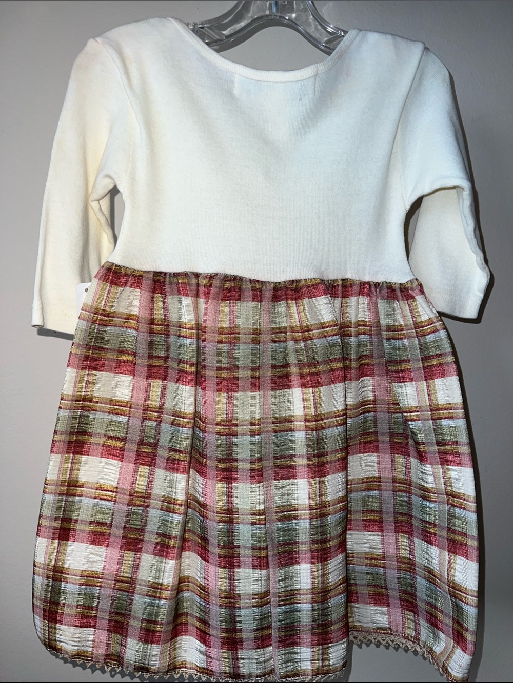 Vintage Neutral Cream Top with Red Plaid Skirt Dress and Matching Hat 24M - Picture 6 of 12
